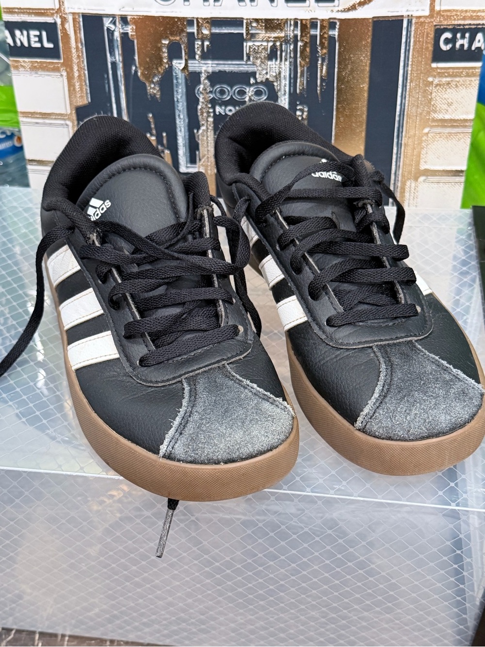 adidas Black White Low-Top Sneakers with Gum Sole